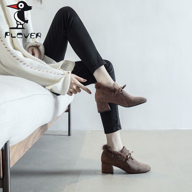 Plover Giày Cao Gót Mũi Vuông Lót Lông Cừu Thời Trang Thu Đông 2023 Cho Nữ