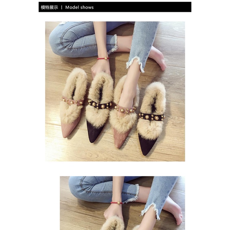 Giày Cao Gót Mũi Nhọn Gót Dày Phối Lông Nhung Thời Trang Thu Đông Hàng Mới 2023 Dành Cho Bạn Nữ