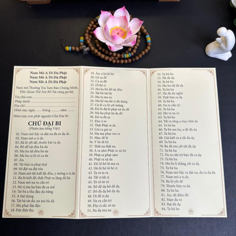 Tờ Chú Đại Bi, Chú Dược Sư và ý nghĩa từng câu có ép plastics