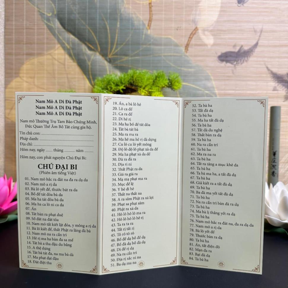 Tờ Chú Đại Bi, Chú Dược Sư và ý nghĩa từng câu có ép plastics