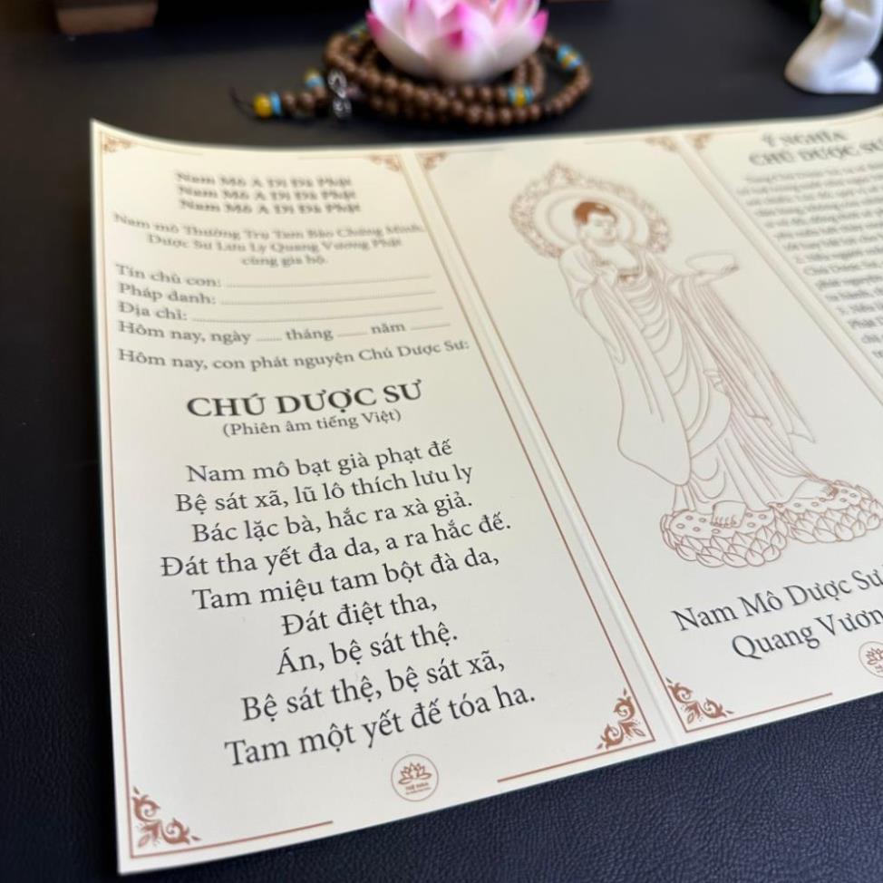 Tờ Chú Đại Bi, Chú Dược Sư và ý nghĩa từng câu có ép plastics
