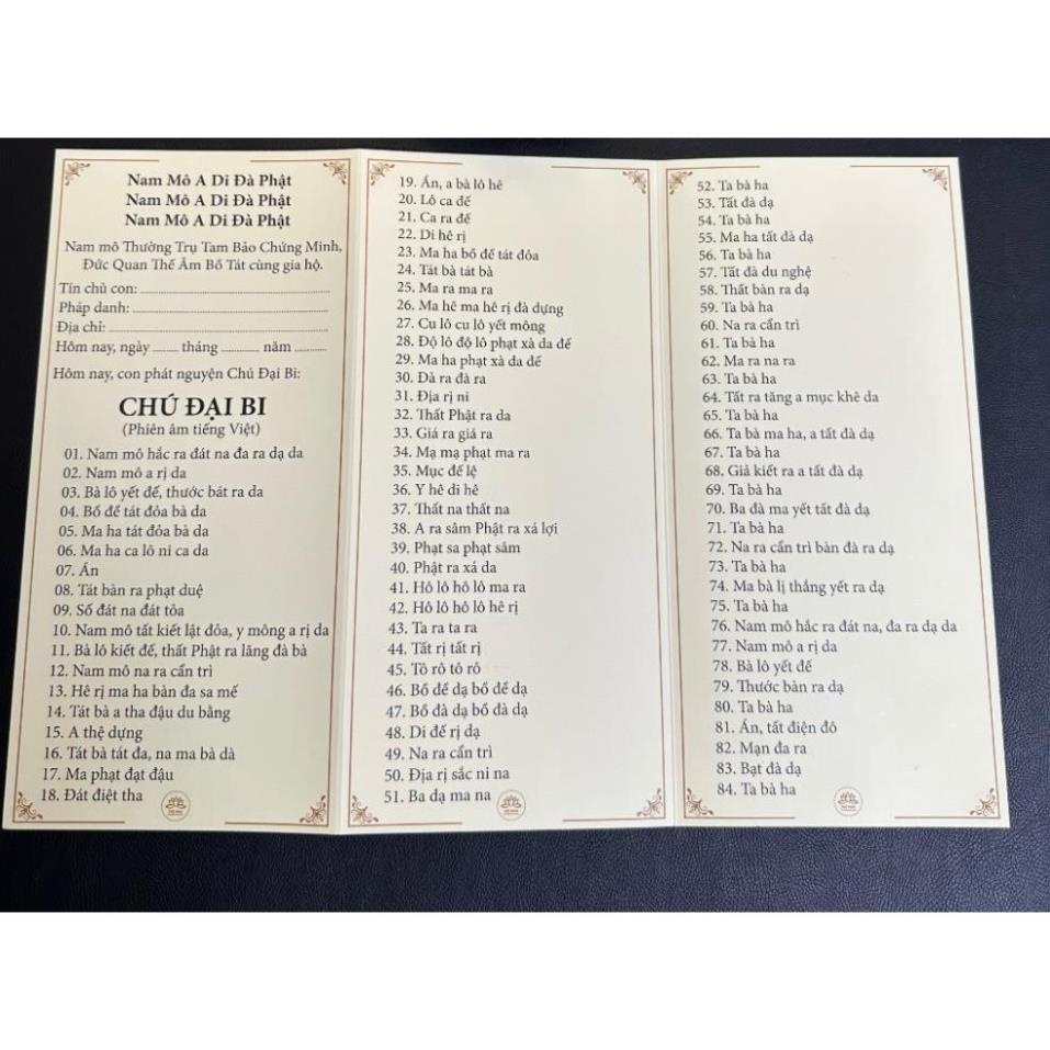 Tờ Chú Đại Bi, Chú Dược Sư và ý nghĩa từng câu có ép plastics