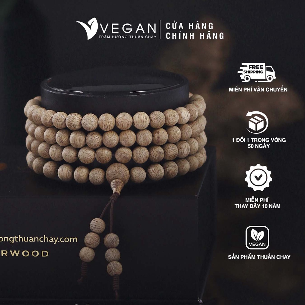 Vòng tay VEGAN Trầm Hương Thuần Chay chuỗi tràng tốc kiến cao cấp 8mm 108 hạt