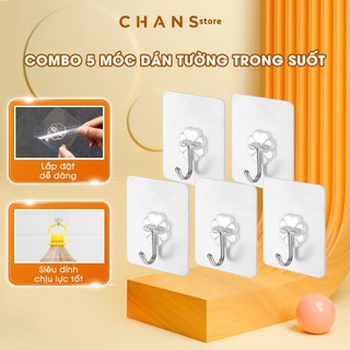 Combo 5 Móc Dính Dán Tường Trong Suốt, Miếng Dán Treo Đồ Có Móc Treo, Chịu Lực Siêu Chắc, Độ Bền Cao