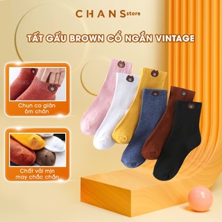 Tất gấu cổ ngắn nam/nữ vớ tất cổ thấp brown phong cách vintage hàn quốc siêu cute