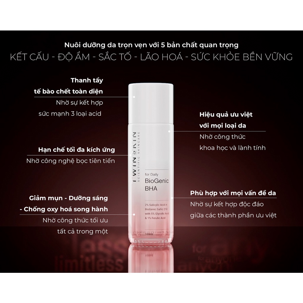BIOGENIC BHA FOR DAILY - Toner thanh tẩy tế bào chết, dưỡng sáng da, cải thiện lão hoá Twins Skin 5ml