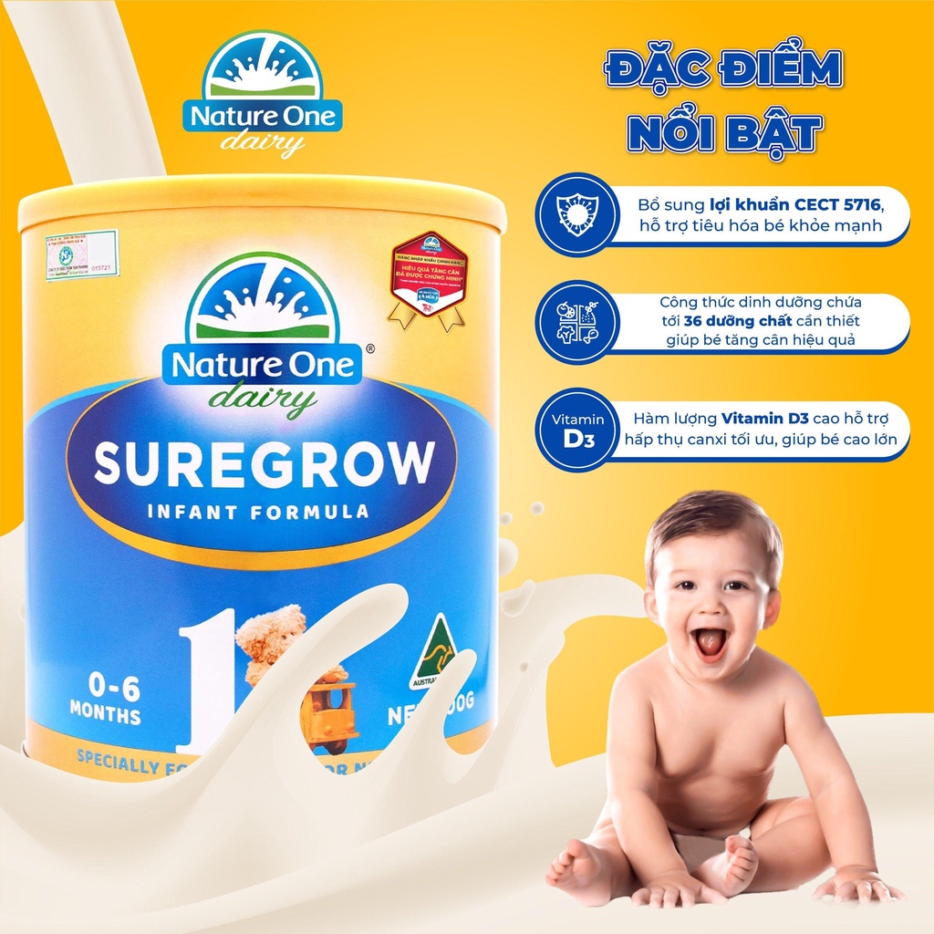 Sữa hỗ trợ tăng cân Nature One Dairy SureGrow số 1 cho bé từ 0-6 tháng – Hỗ trợ hệ tiêu hóa của bé (600g)
