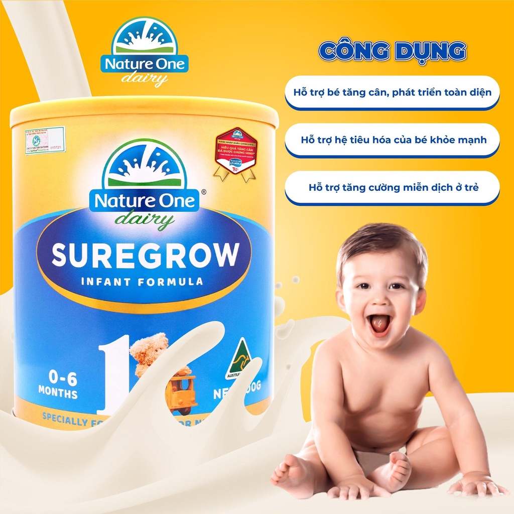 Sữa hỗ trợ tăng cân Nature One Dairy SureGrow số 1 cho bé từ 0-6 tháng – Hỗ trợ hệ tiêu hóa của bé (600g)