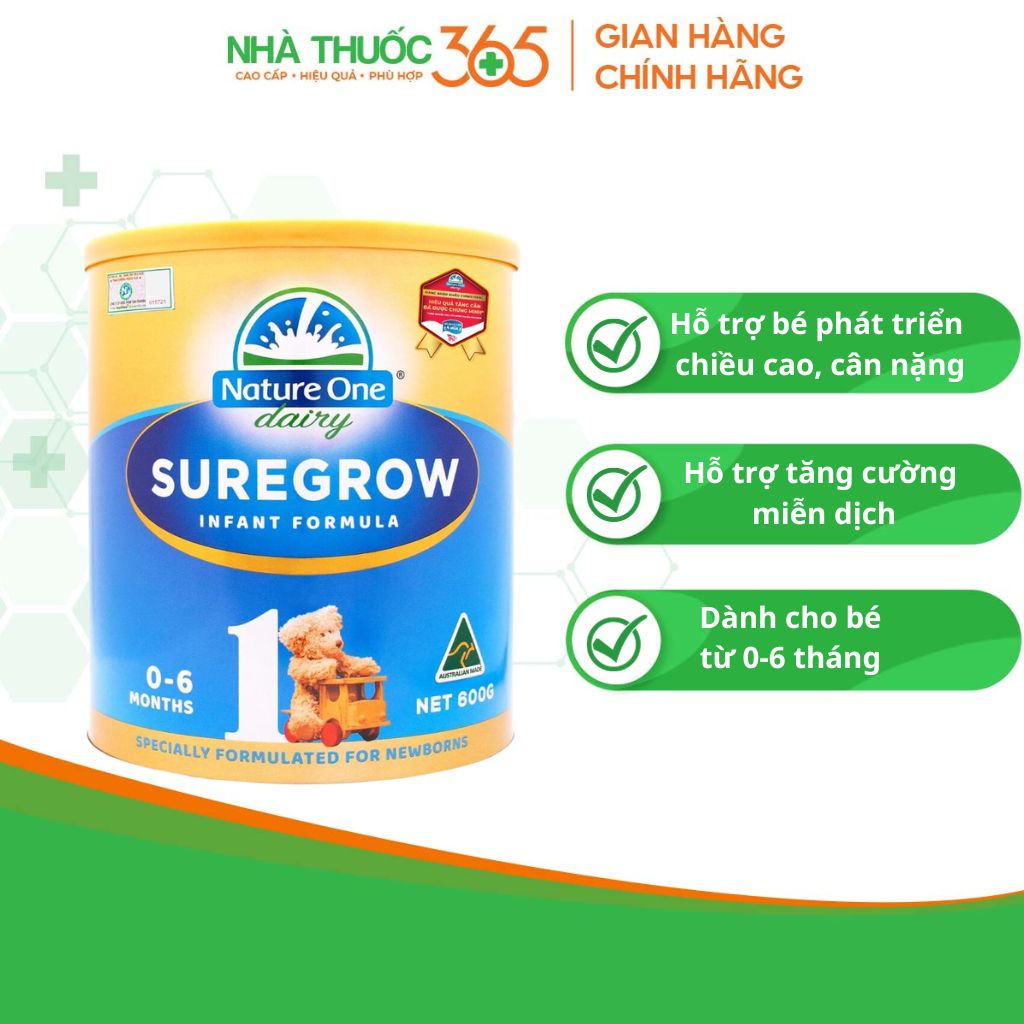 Sữa hỗ trợ tăng cân Nature One Dairy SureGrow số 1 cho bé từ 0-6 tháng – Hỗ trợ hệ tiêu hóa của bé (600g)