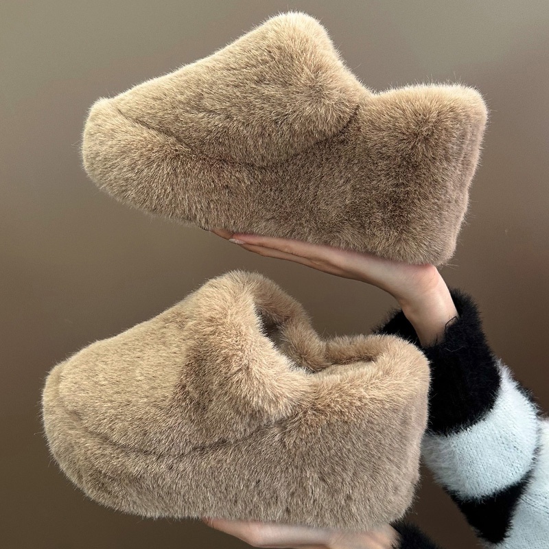 Dép Cao Gót Bít Mũi Đế Dày Bằng Vải cotton Phối Lông Thời Trang Thu Đông Hàng Mới 2023 Dành Cho Bạn Nữ