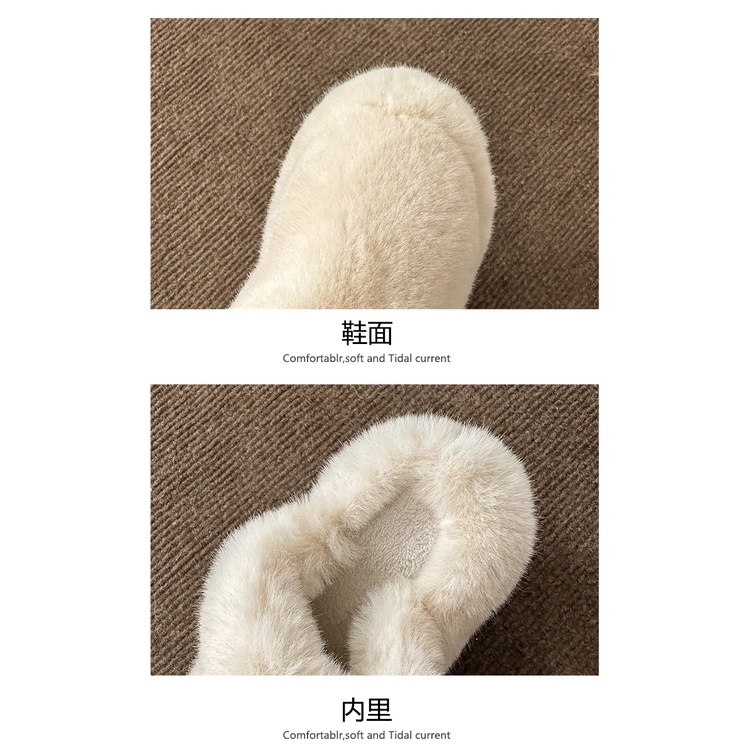 Dép Cao Gót Bít Mũi Đế Dày Bằng Vải cotton Phối Lông Thời Trang Thu Đông Hàng Mới 2023 Dành Cho Bạn Nữ