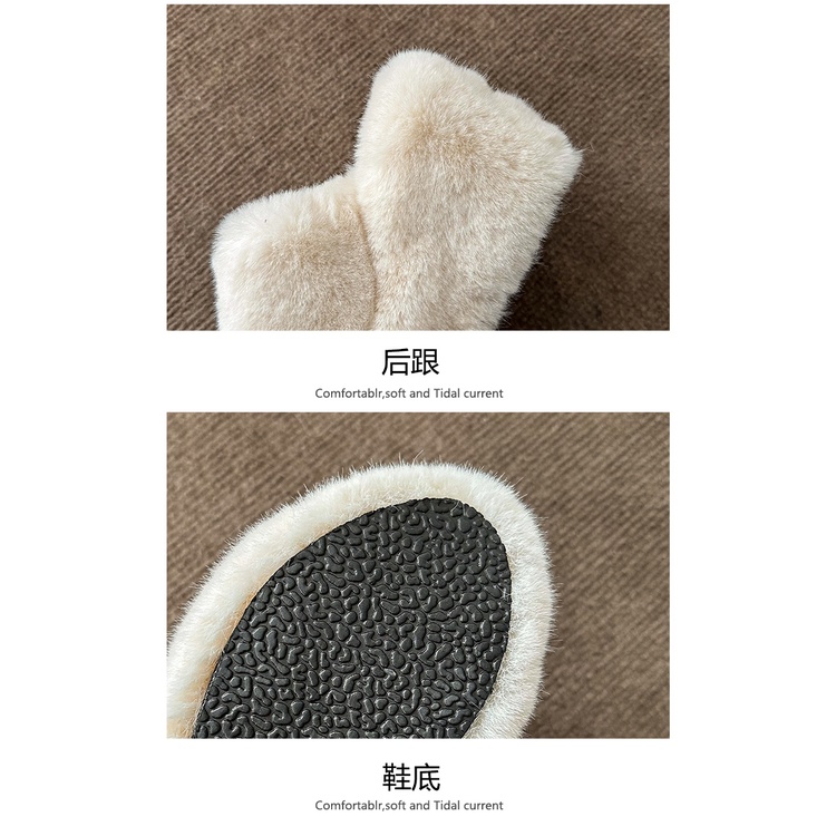 Dép Cao Gót Bít Mũi Đế Dày Bằng Vải cotton Phối Lông Thời Trang Thu Đông Hàng Mới 2023 Dành Cho Bạn Nữ
