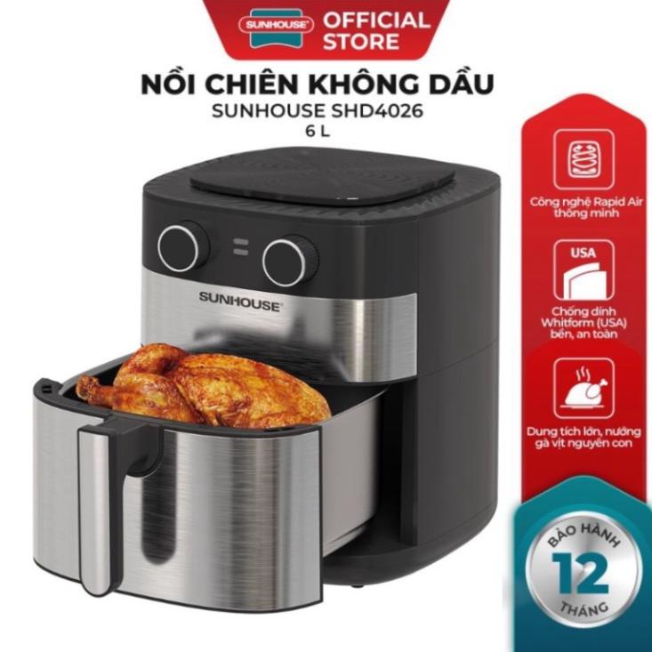 Nồi chiên không dầu 6.0L Sunhouse SHD4026 dung tích 6L | Công suất mạnh 1750W | Núm điều khi