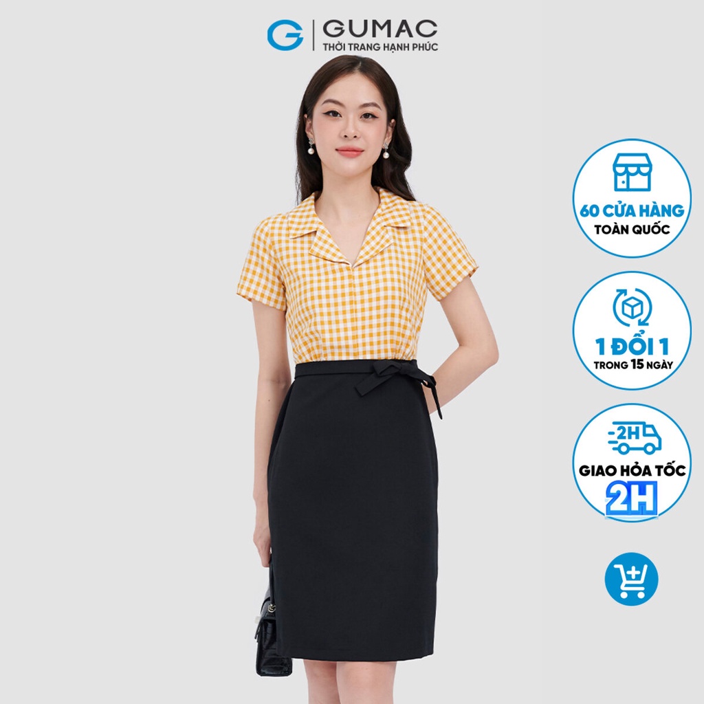 Đầm caro phối nút thời trang GUMAC DC10071