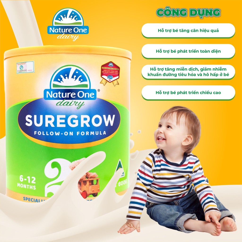 Sữa hỗ trợ tăng cân Nature One Dairy SureGrow số 2 cho bé từ 6-12 M  - Hộp 600g