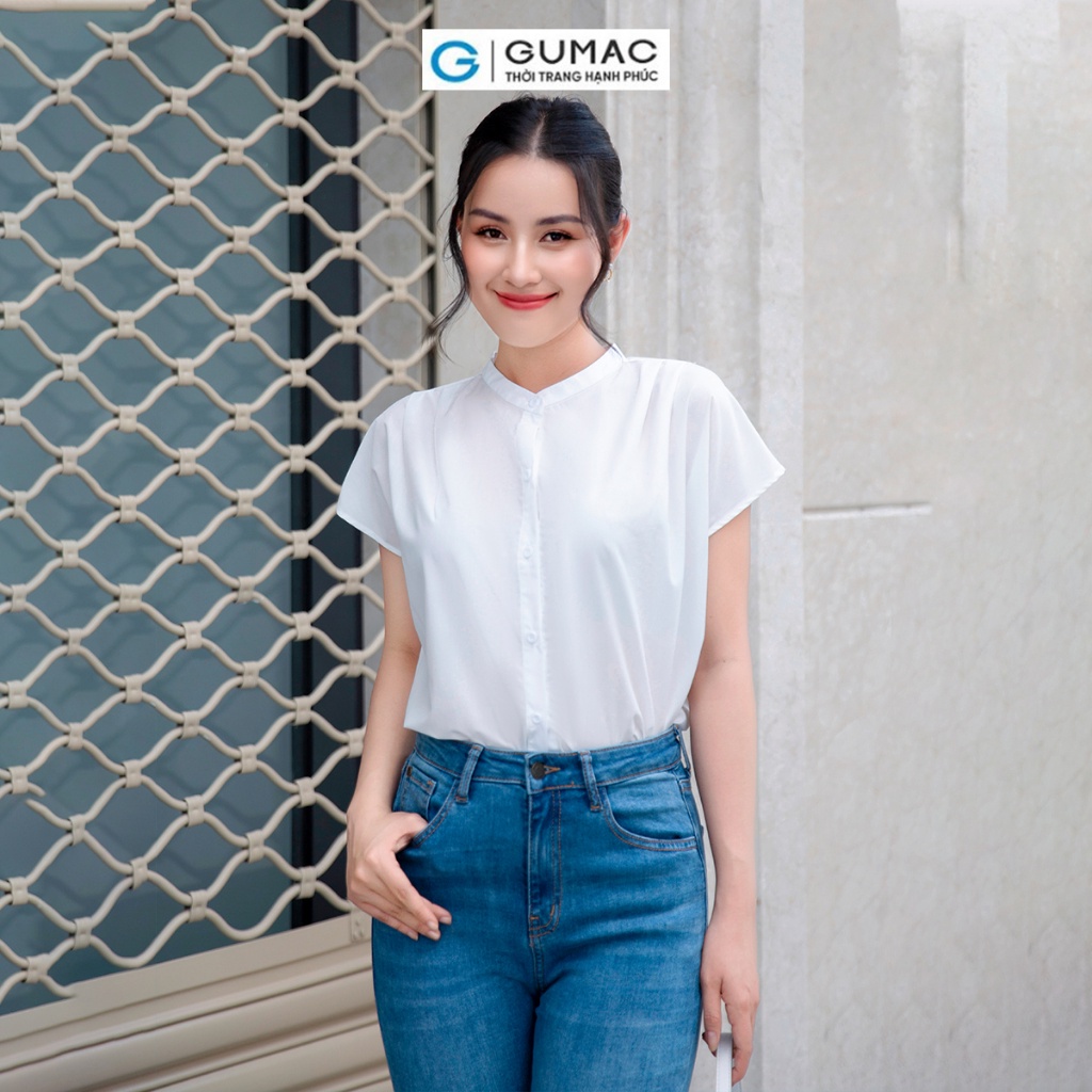 Áo kiểu nữ tay liền GUMAC AD09010 cổ trụ có vai xếp li