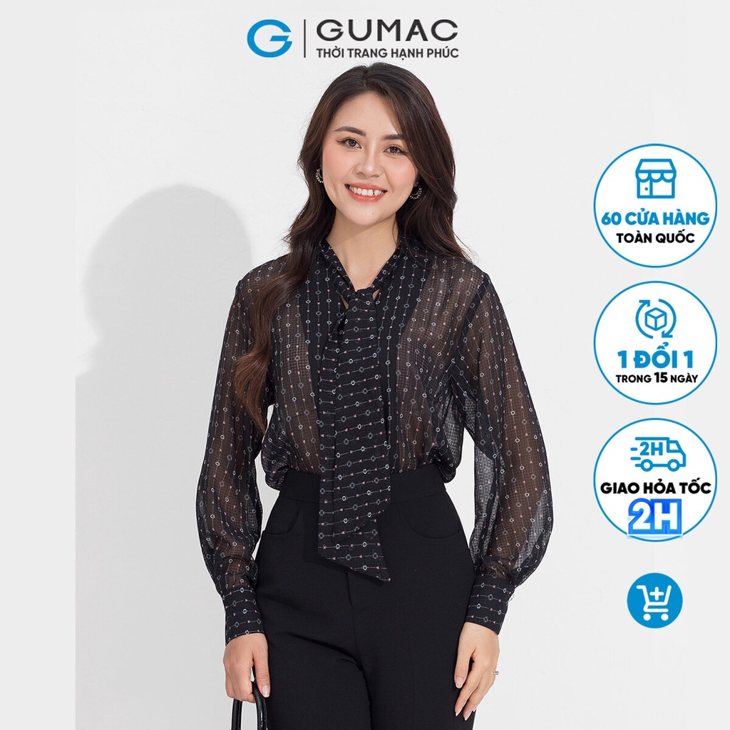 Áo họa tiết phối nơ GUMAC AD05068