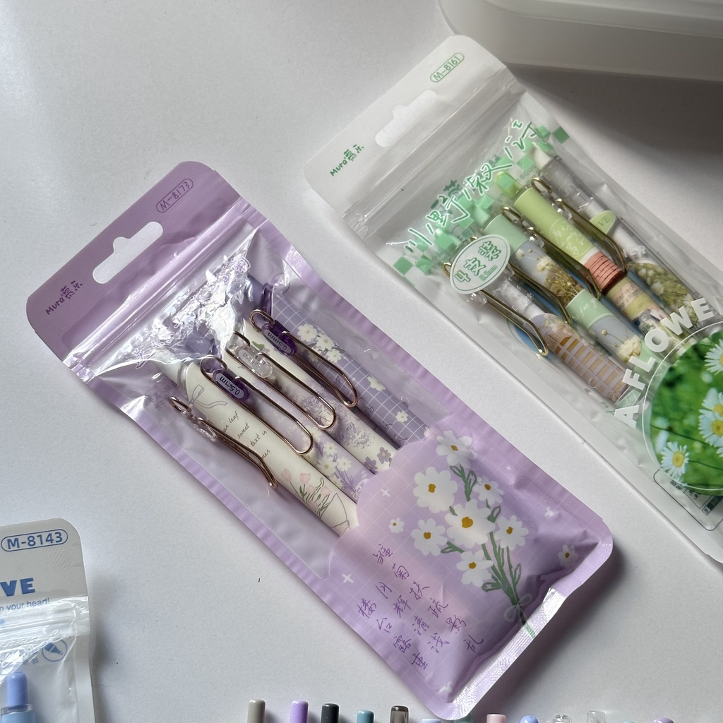 Lẻ 1 bút Domi, Mura, Lopet, Umei vỏ bút xinh xắn, ngòi kim, mực đen 0.5mm