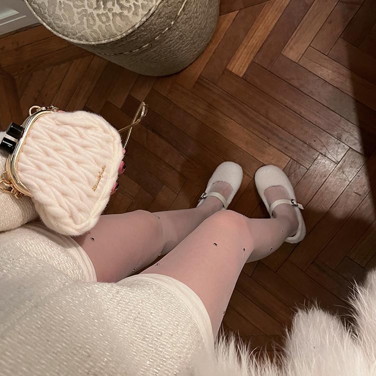 Giày Lười Cao Gót Phối Lông Thời Trang Mùa Đông Cho Nữ