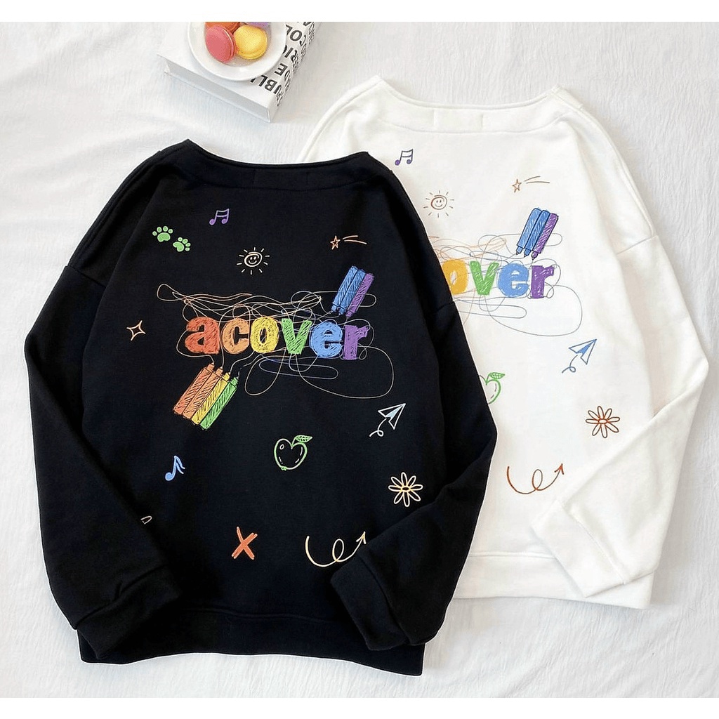 Áo Khoác Nỉ SG FASHION Cardigan Jacket UNCOVER Crayon Bút Sáp Full Màu đen Có hoa