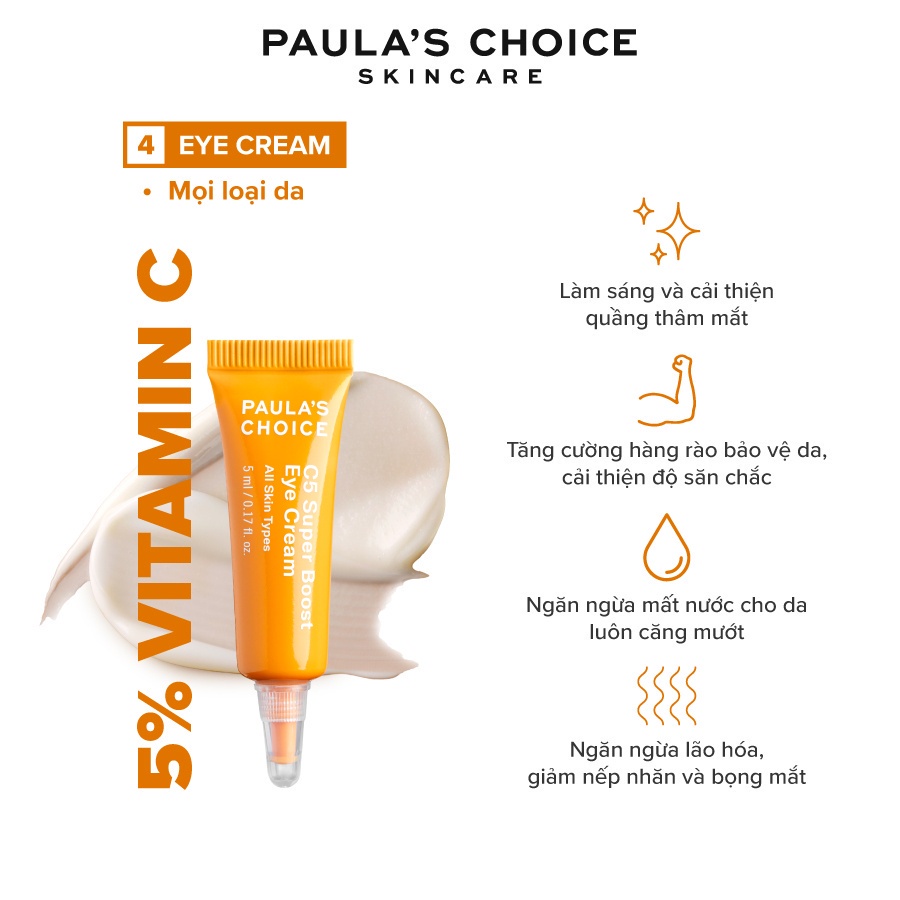 Kem mắt Vitamin C xóa mờ quầng thâm và giảm bọng mắt Paula's Choice C5 Super Boost Eye Cream 5ml 1017