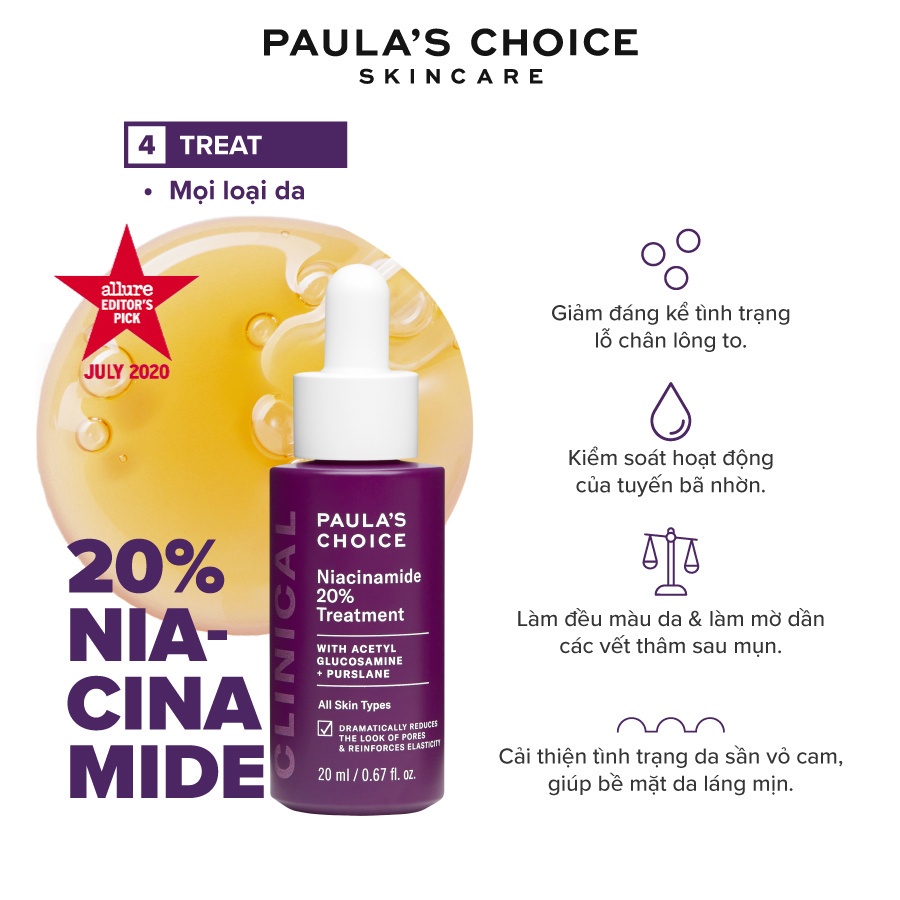 Tinh chất se khít lỗ chân lông Paula's Choice Niacinamide 20% Treatment 20ml mã 8030