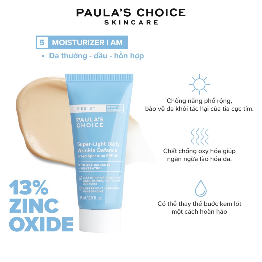 Kem chống nắng đa năng Paula’s Choice SuperLight Daily Wrinkle Defense SPF30 15ml 7767