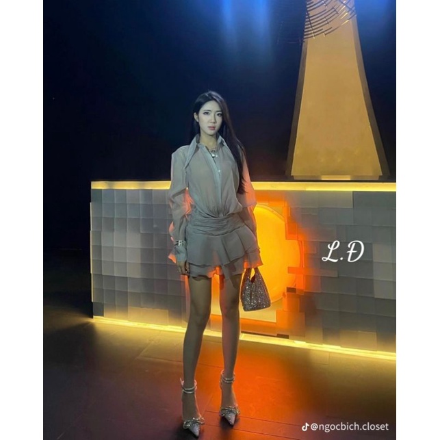 Váy tơ sơmi xoè bồng màu ghi hót 💯HÀNG THIẾT KẾ TẾT 2024 💖