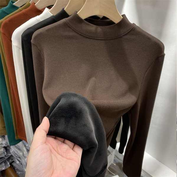 Áo len tăm áo len tăm Áo mặc trong lót nhung dày dặn áo giữ ấm mẫu mới mùa thu đông cho nữ áo thun cổ cao tay dài mẫu mỏng 2023