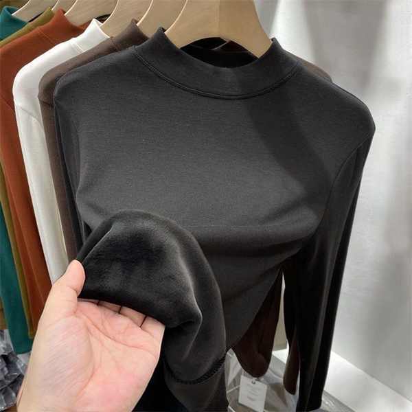 Áo len tăm áo len tăm Áo mặc trong lót nhung dày dặn áo giữ ấm mẫu mới mùa thu đông cho nữ áo thun cổ cao tay dài mẫu mỏng 2023
