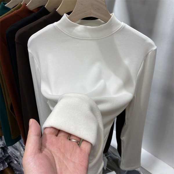 Áo len tăm áo len tăm Áo mặc trong lót nhung dày dặn áo giữ ấm mẫu mới mùa thu đông cho nữ áo thun cổ cao tay dài mẫu mỏng 2023