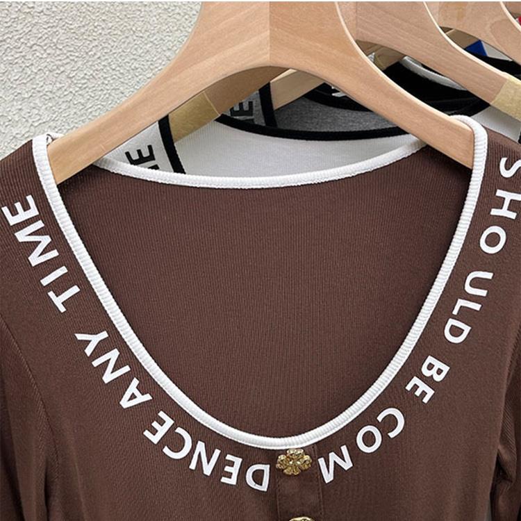 Áo Thun Dài Tay Cổ Chữ v Màu Trơn Phong Cách Phương Tây Thời Trang Mùa Xuân Mới Cho Nữ