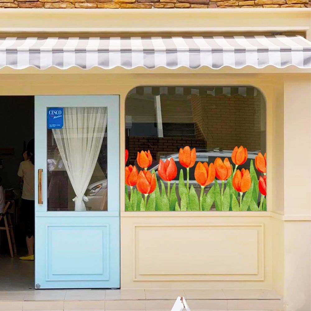 Miếng Dán Trang Trí Cửa Kính Hình Hoa tulip Dễ Thương