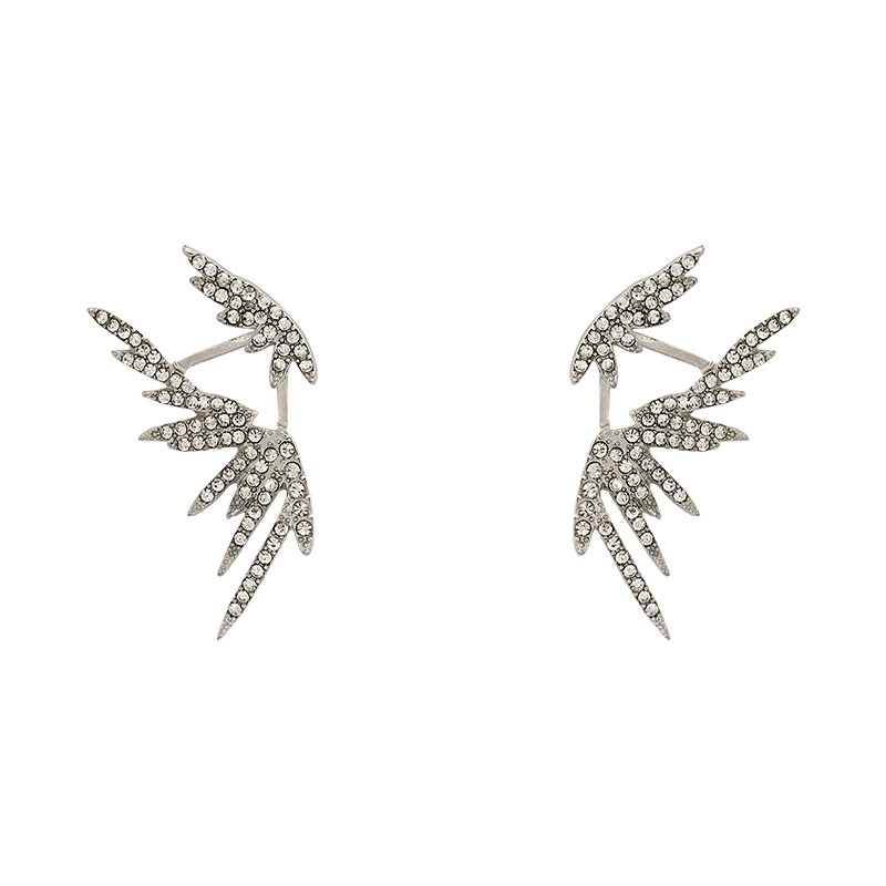 Bông Tai Mạ Bạc 925 Hình Lông Vũ Đính Đá Sang Trọng Phong Cách Hàn Quốc
