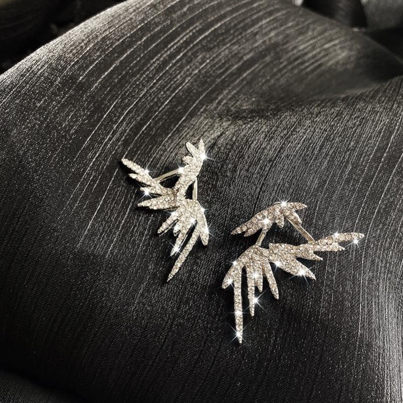 Bông Tai Mạ Bạc 925 Hình Lông Vũ Đính Đá Sang Trọng Phong Cách Hàn Quốc