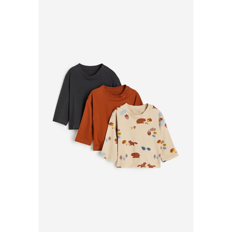 Set 3 áo dài tay động vật khủng long 1154023003 HM H&M_hàng chính hãng authentic