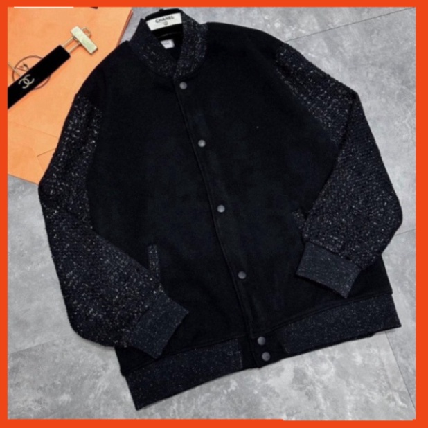 Áo khoác kim tuyến 2 lớp YSL thêu chữ,áo teddy kim tuyến vải dạ thêu chữ YSL sau lưng 88 88