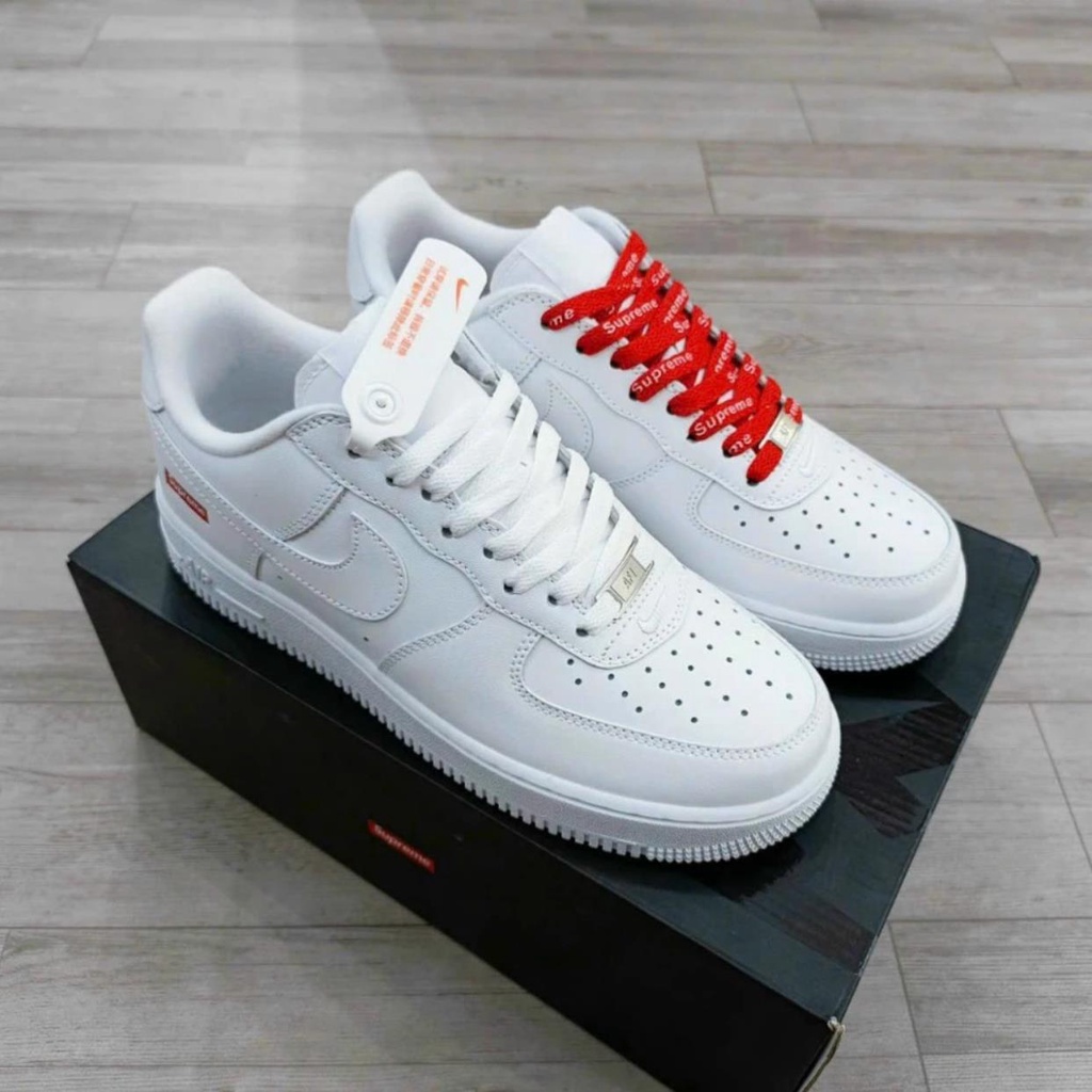Giày Sneaker _Nike Air Force 1 Trắng Superme,Giày thể thao,Giày AF1 Trắng Dây Đỏ Superme Bản Chuẩn S.C Full Box Bill