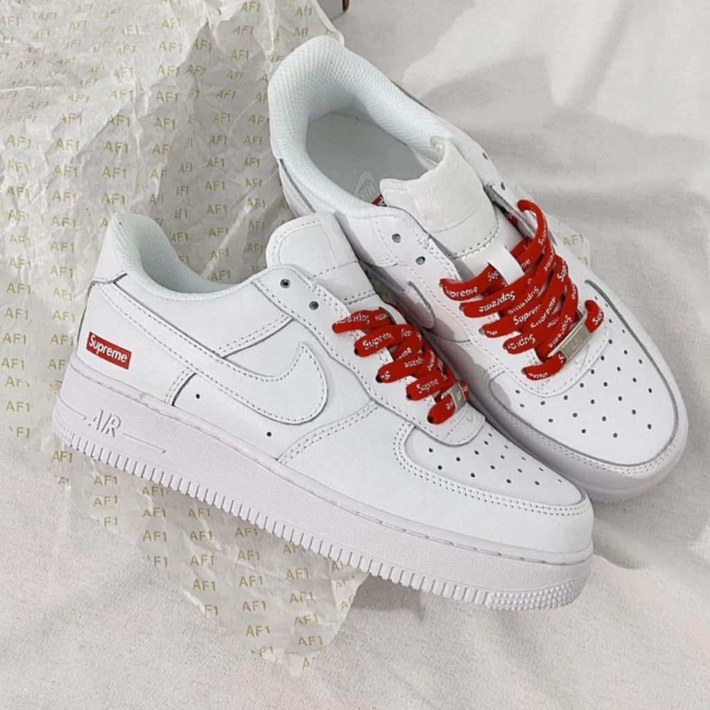 Giày Sneaker _Nike Air Force 1 Trắng Superme,Giày thể thao,Giày AF1 Trắng Dây Đỏ Superme Bản Chuẩn S.C Full Box Bill
