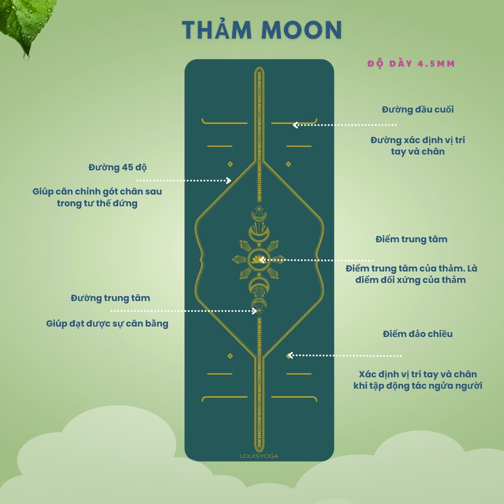 Thảm tập yoga cao su Louis Yoga phiên bản Moon dày 4.5mm định tuyến TẶNG TÚI ĐỰNG THẢM CAO CẤP