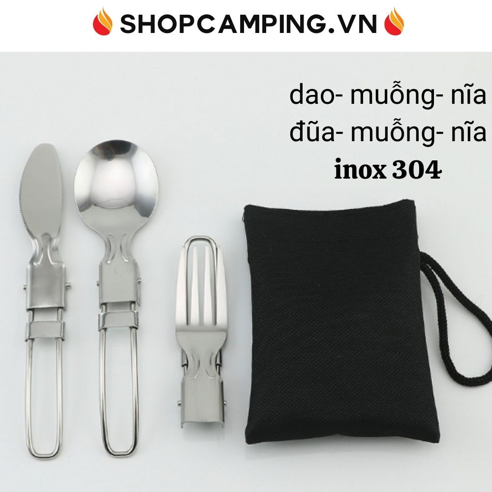 Bộ dao muỗng nĩa inox 304, đũa muỗng nĩa gấp gọn đi phượt, du lịch, cắm trại dã ngoại - Camping VietNam