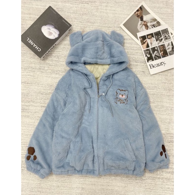 Áo khoác lông thêu gấu hàng QCL1