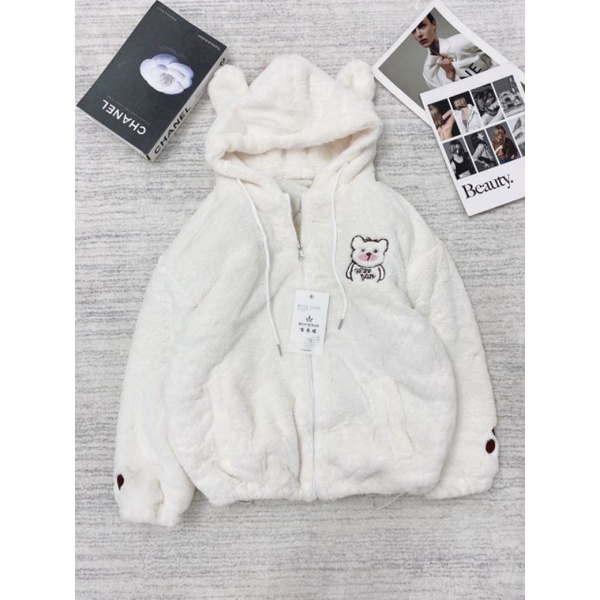 Áo khoác lông thêu gấu hàng QCL1