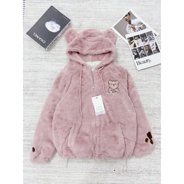 Áo khoác lông thêu gấu hàng QCL1