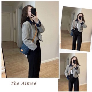 Áo khoác dạ tweed bẻ cổ The Aimeé xanh tím than .