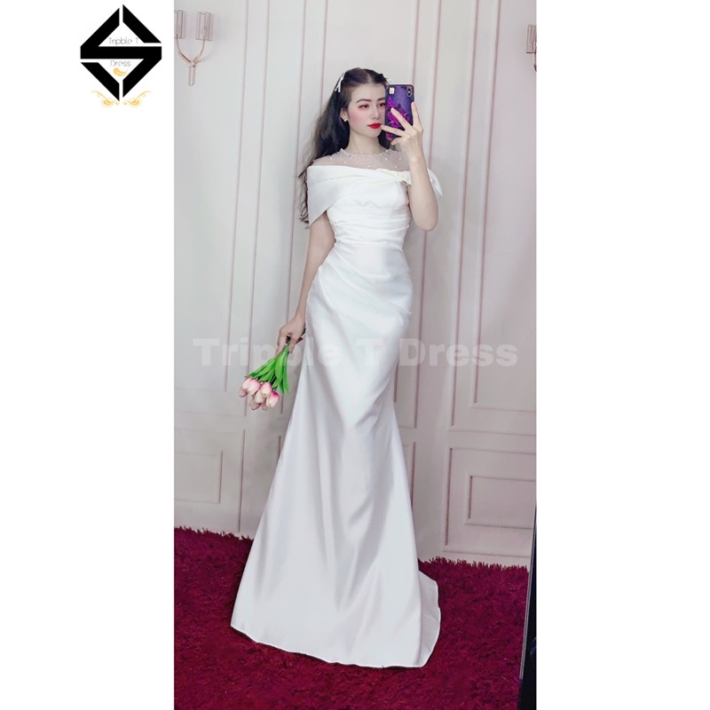 Đầm maxi cưới TRIPBLE T DRESS cho dâu xinh kèm tùng rời nên mặc được 2 kiểu - size S/M/L - MS35Y
