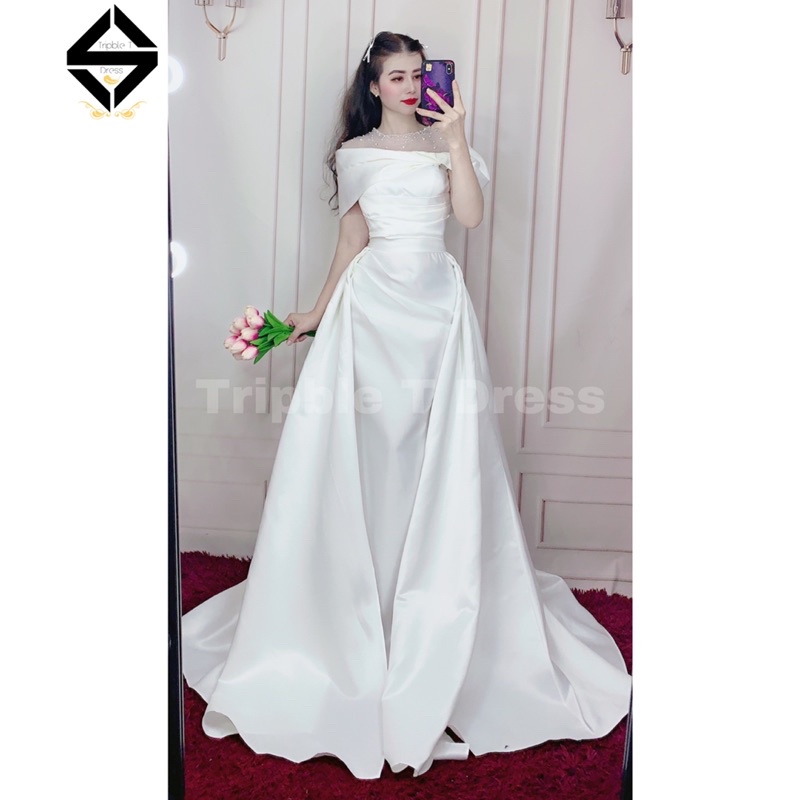 Đầm maxi cưới TRIPBLE T DRESS cho dâu xinh kèm tùng rời nên mặc được 2 kiểu - size S/M/L - MS35Y