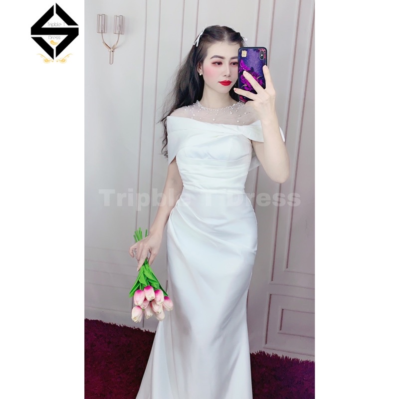 Đầm maxi cưới TRIPBLE T DRESS cho dâu xinh kèm tùng rời nên mặc được 2 kiểu - size S/M/L - MS35Y