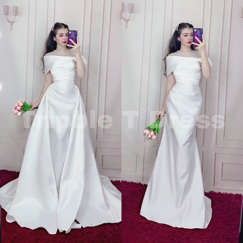 Đầm maxi cưới TRIPBLE T DRESS cho dâu xinh kèm tùng rời nên mặc được 2 kiểu - size S/M/L - MS35Y