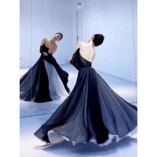 Chân váy xòe hai lớp 720 độ chất liệu chiffon màu trắng đen phong cách trung hoa cổ điển